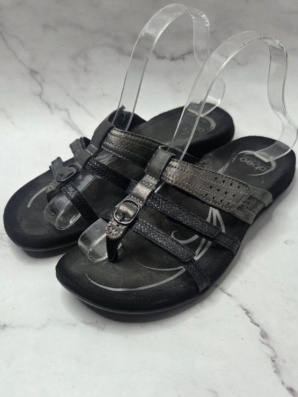 Abeo Bonnie Leather Sandals Metallic Silver Comfort Footbed Women's 6.5